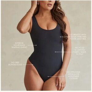 Pinsy Scoop Neck Hourglass Shapewear Bodysuit Black Size L Long NWOT